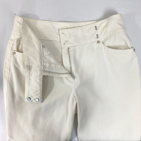 ESCADA IVORY WHITE HIGH RISE STRAIGHT LEG LOGO FRONT STITCH PANEL CLOSURE PANTS - Picture 6 of 9
